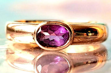 vintage 9ct gold natural amethyst ring, UK size P