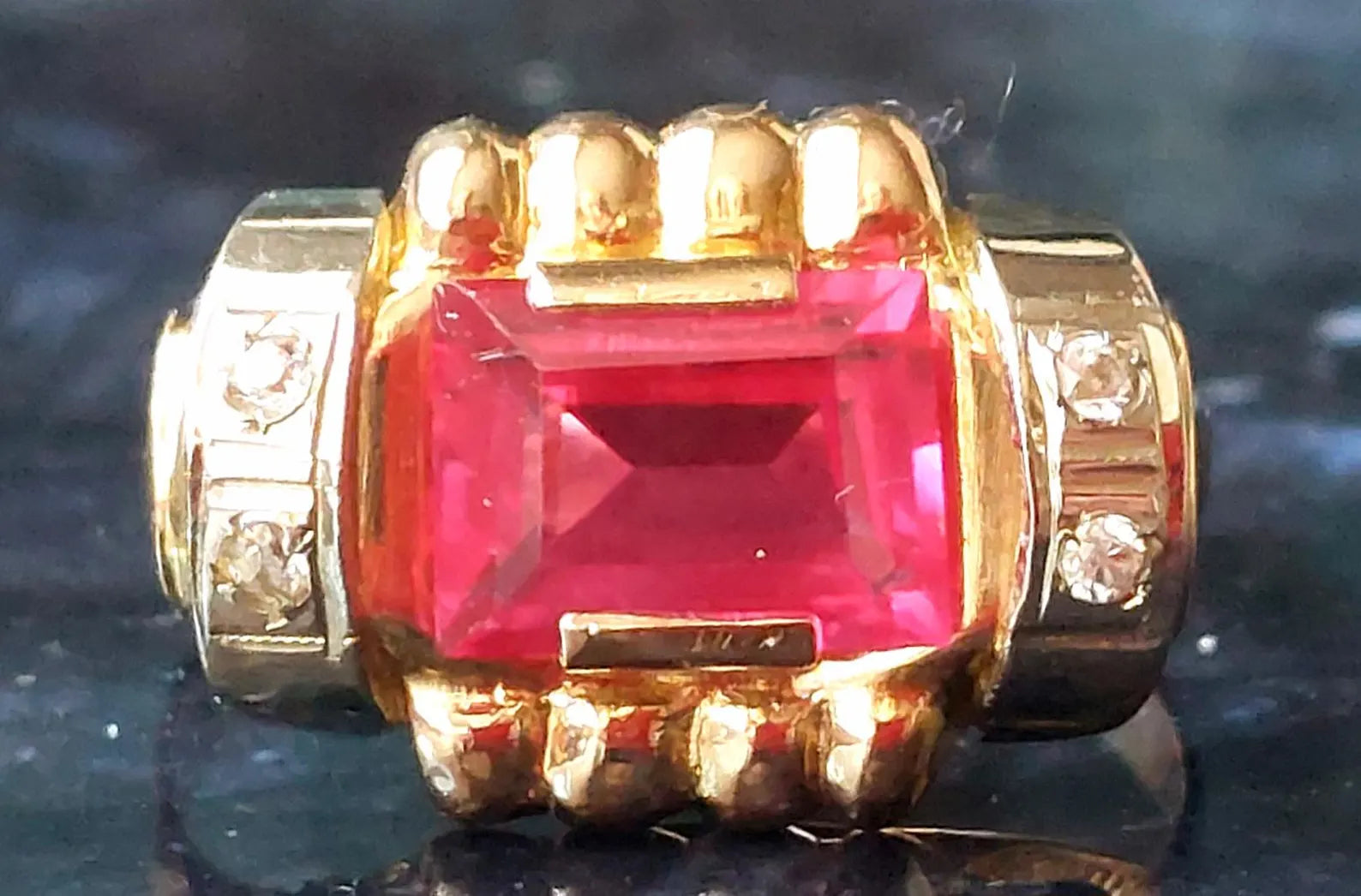 FRENCH Vintage 18ct Gold Ruby and White Sapphire Ring, Unique gift ideas